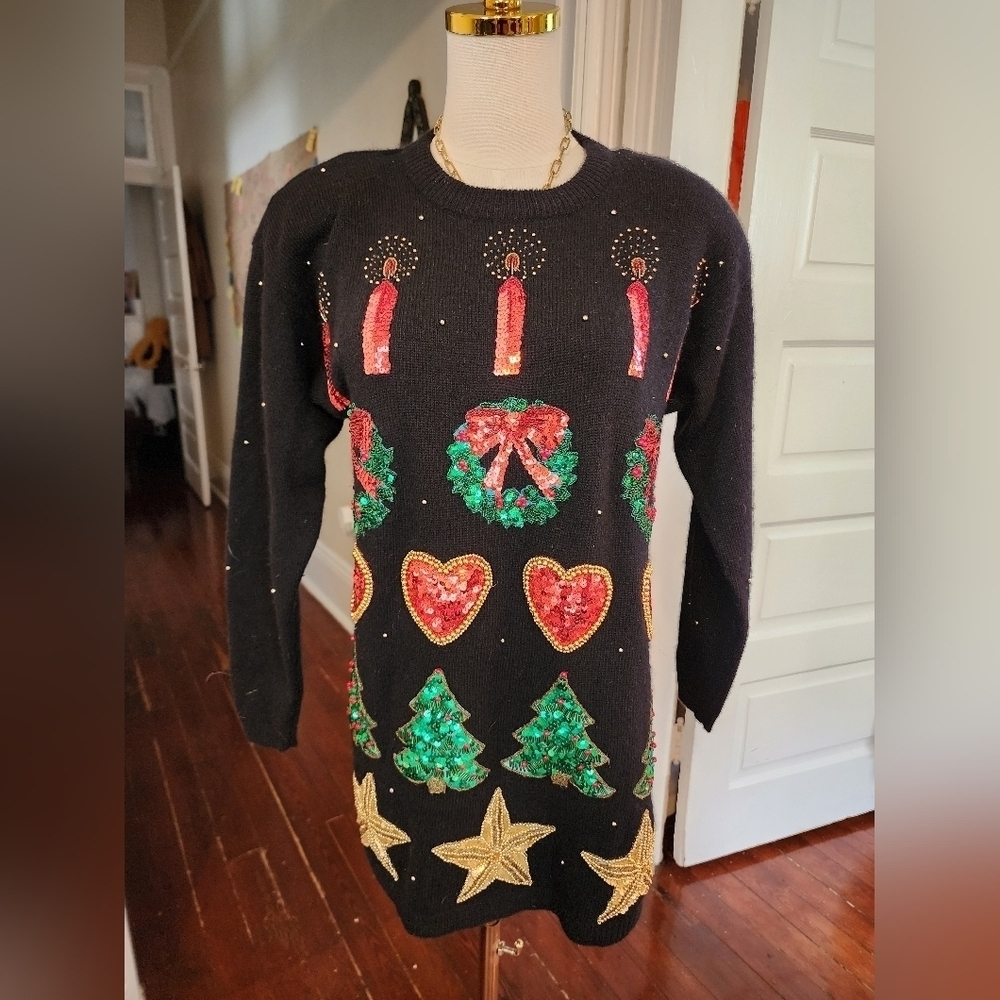 Marisa Christina Black Holiday Knit Sweater Size Small